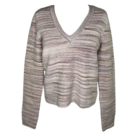 ATM Anthony Thomas Melillo Space Dyed V-Neck Sweater Neutral Stripe Small NWT - Picture 2 of 11